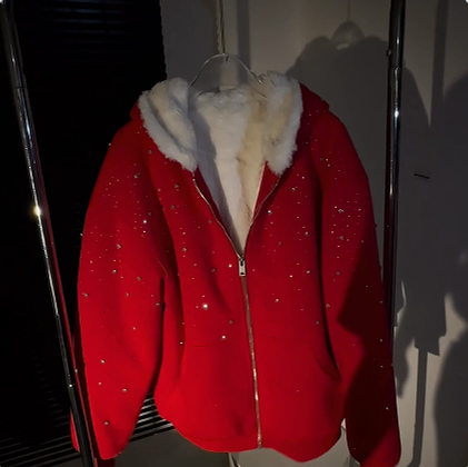 Water diamond polyester-cotton French loop custom zipper hoodie, high-quality anti-wrinkle, suitable for both men and women in autumn and winter