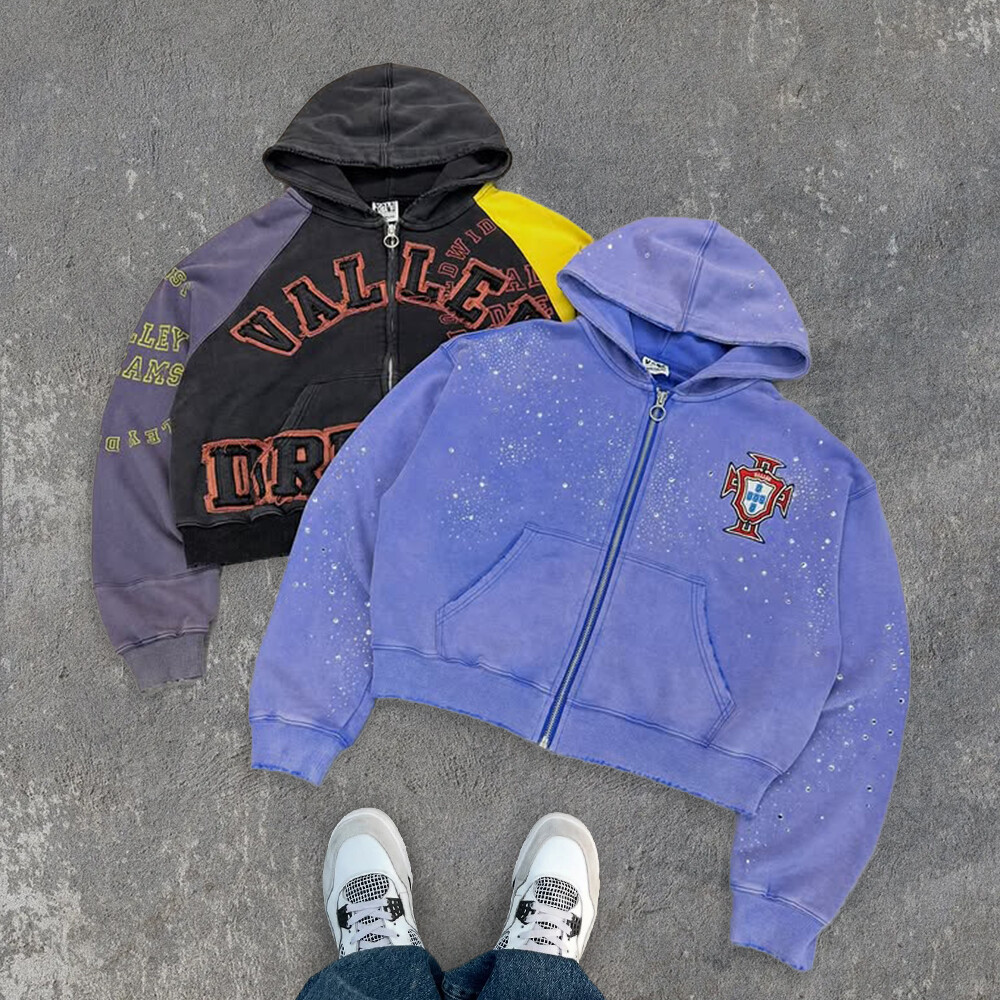 Chao Ling Custom Street Wear 100% cotton autumn high-quality water diamond logo embroidery gym plain hoodie