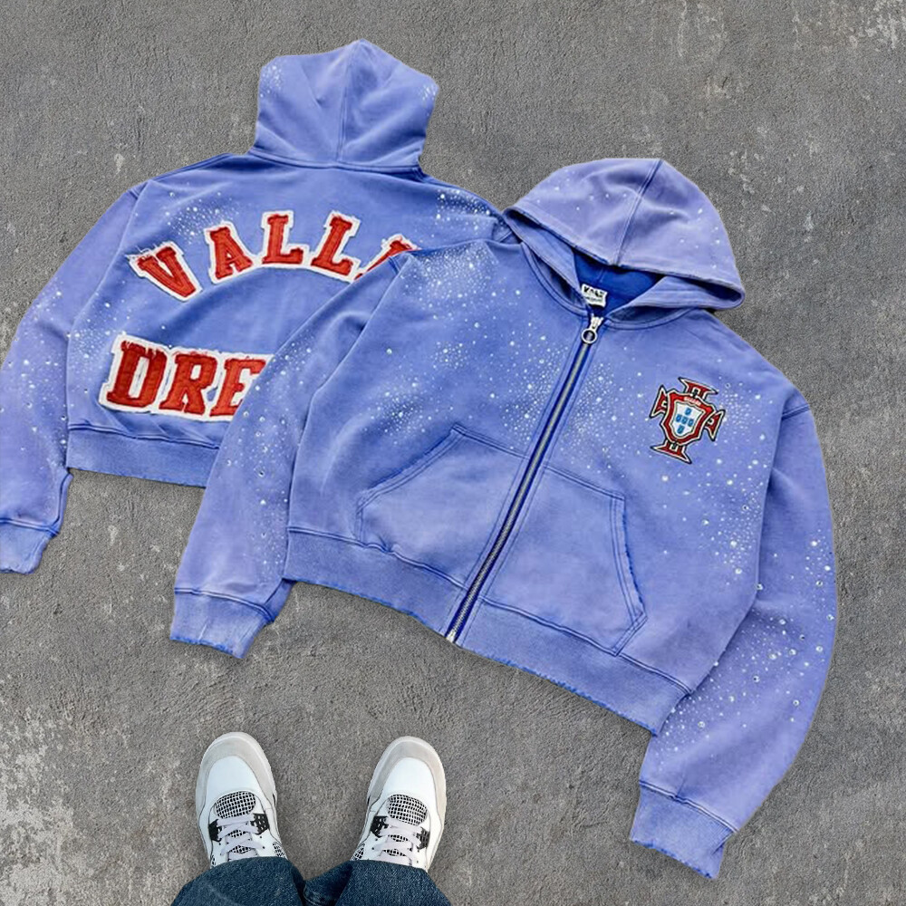 Chao Ling Custom Street Wear 100% cotton autumn high-quality water diamond logo embroidery gym plain hoodie