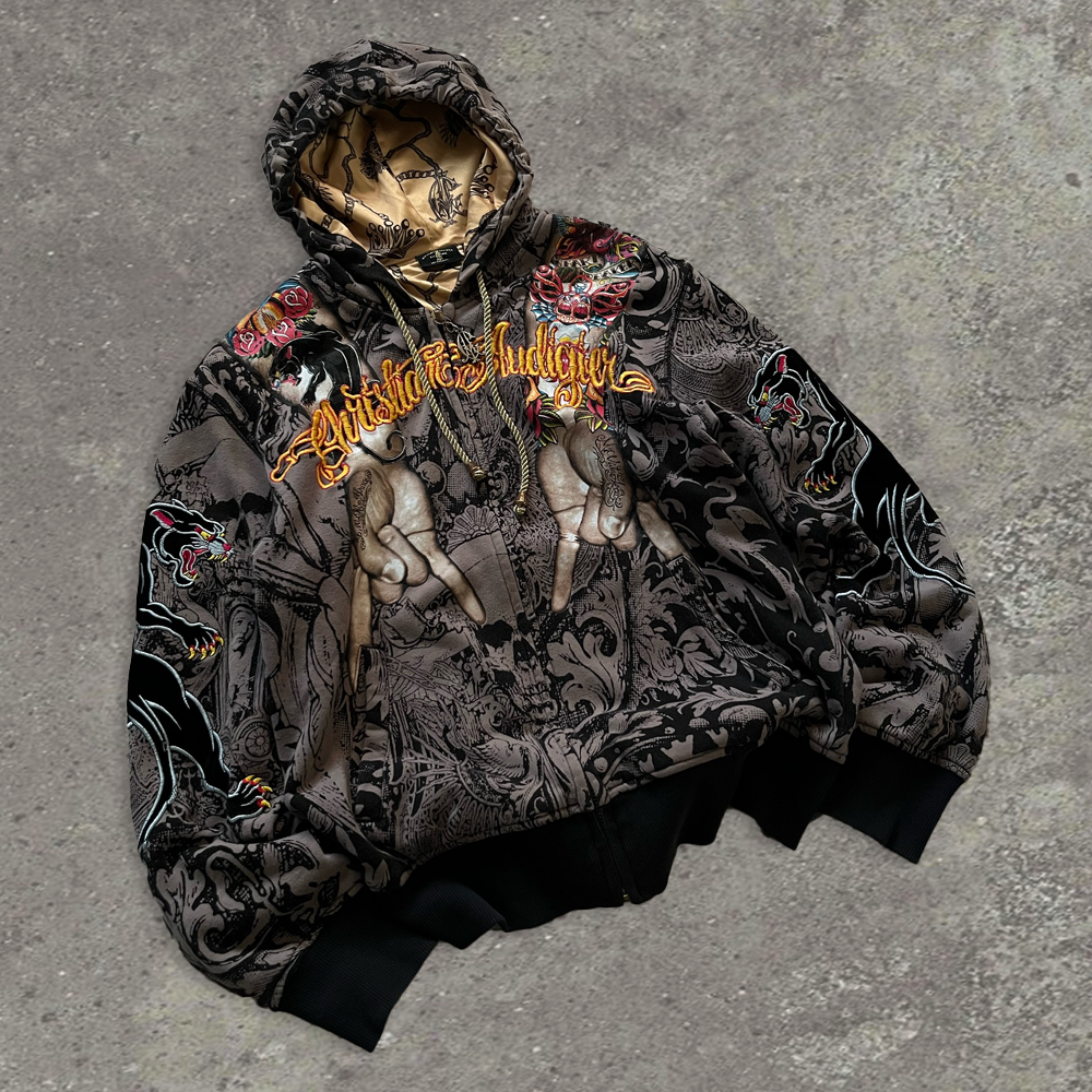 Wholesale 100% cotton heavy-duty extra-long zipper hoodies with embroidered animal prints, suitable for both men and women in winter