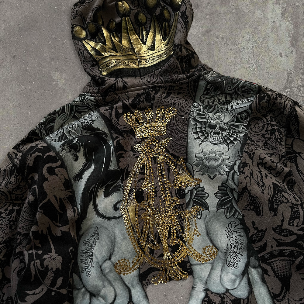 Wholesale 100% cotton heavy-duty extra-long zipper hoodies with embroidered animal prints, suitable for both men and women in winter