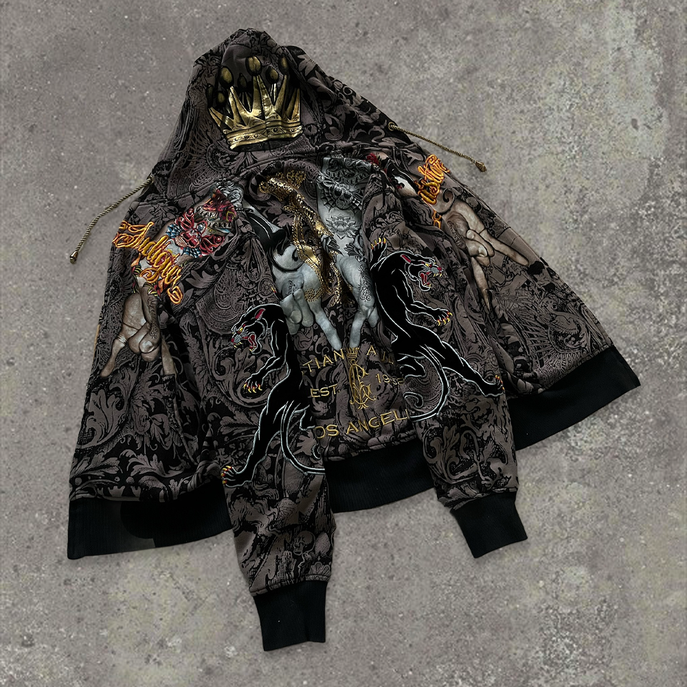 Wholesale 100% cotton heavy-duty extra-long zipper hoodies with embroidered animal prints, suitable for both men and women in winter