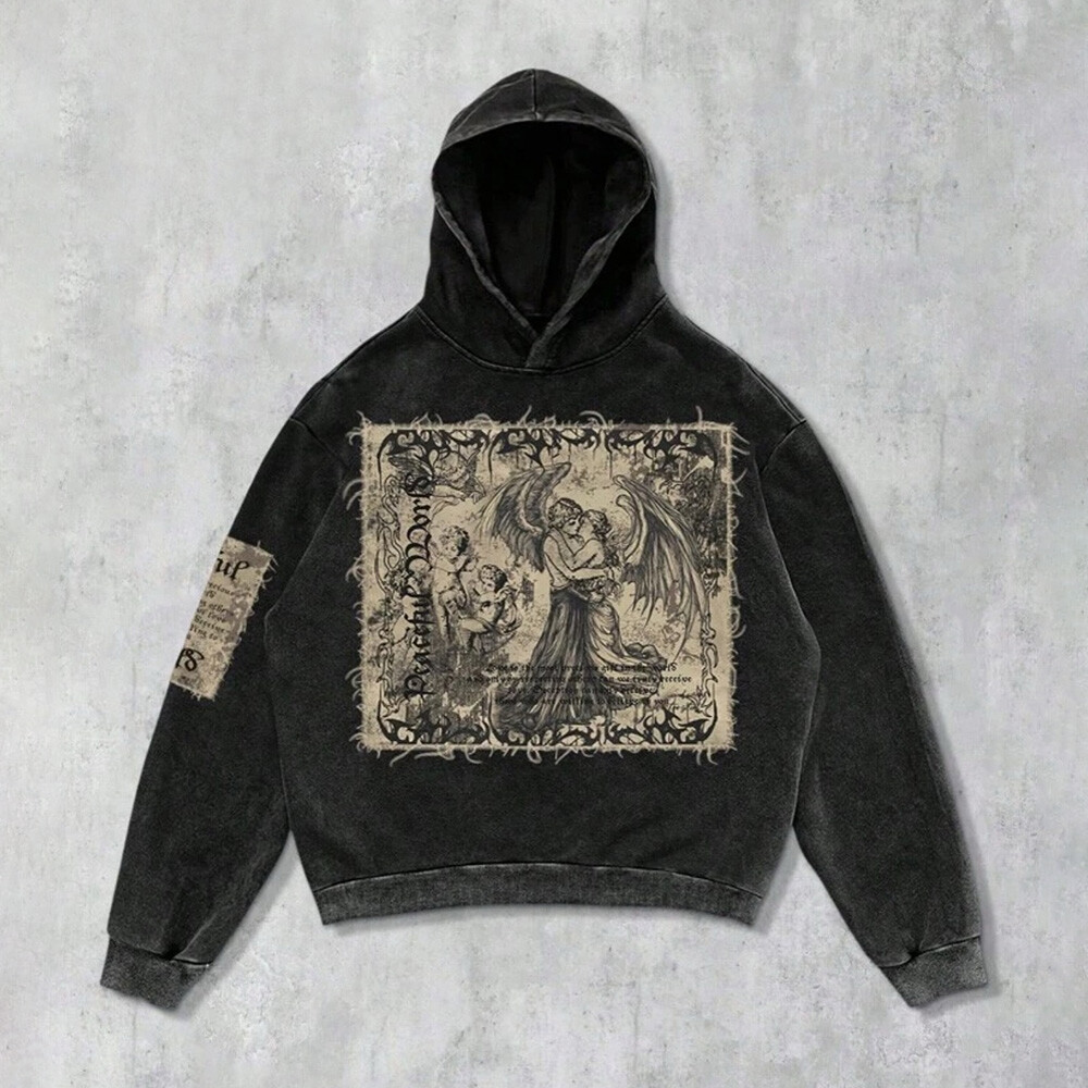 Custom-made vintage decal embroidery 100% cotton winter sportswear, men's acid-washed pullover, hoodie, street wear, with good quality