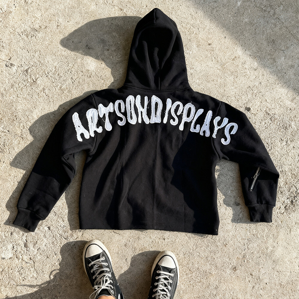 100% pure cotton winter oversized color-blocked wholesale custom distressed letter cartoon applique embroidered zipper hoodie