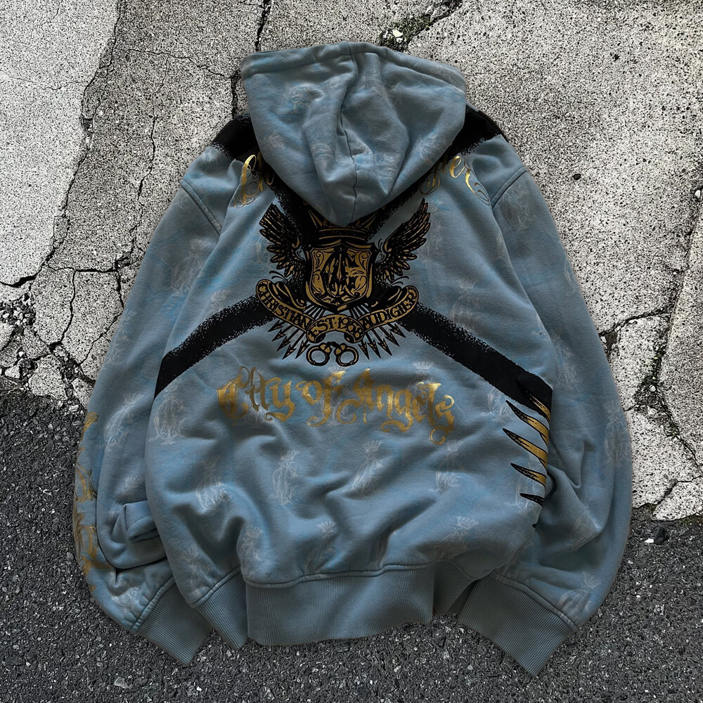 Men's winter Y2K streetwear zipper hoodie custom gold foil and digital print DTG ODM high quality