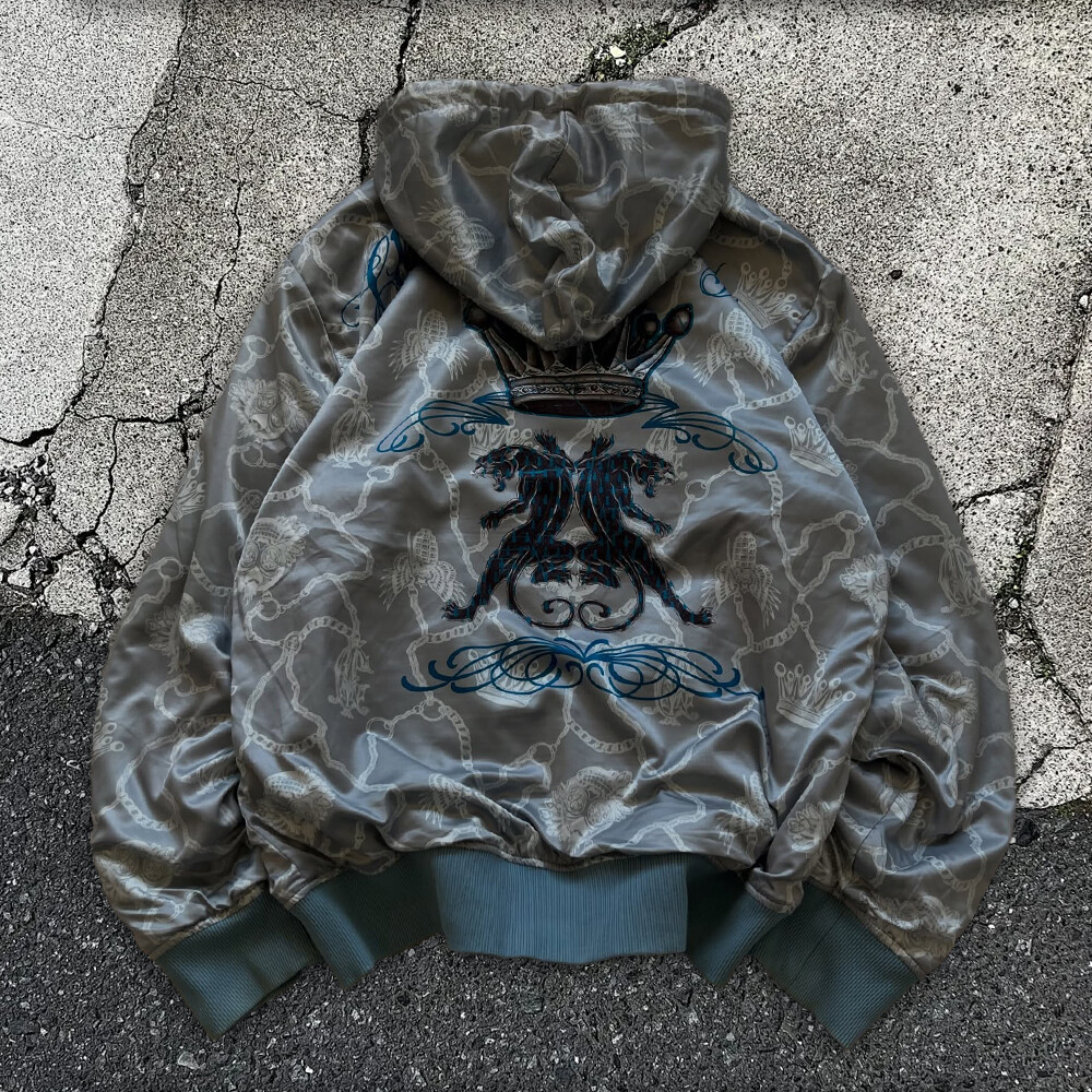Men's winter Y2K streetwear zipper hoodie custom gold foil and digital print DTG ODM high quality