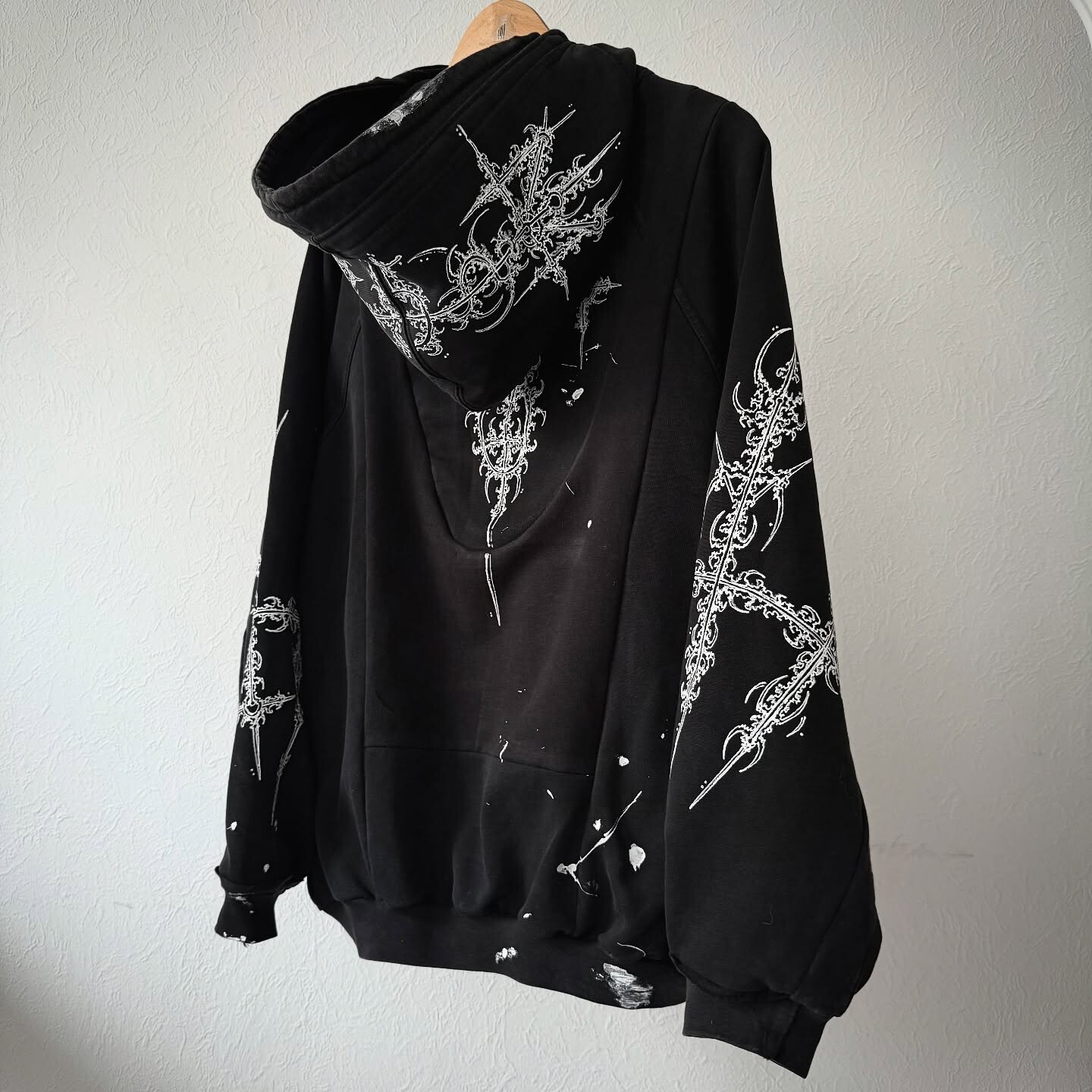 High-quality custom-made cotton-polyester fiber winter men's sweatshirt, hand-painted full-face double zipper hoodie, street style