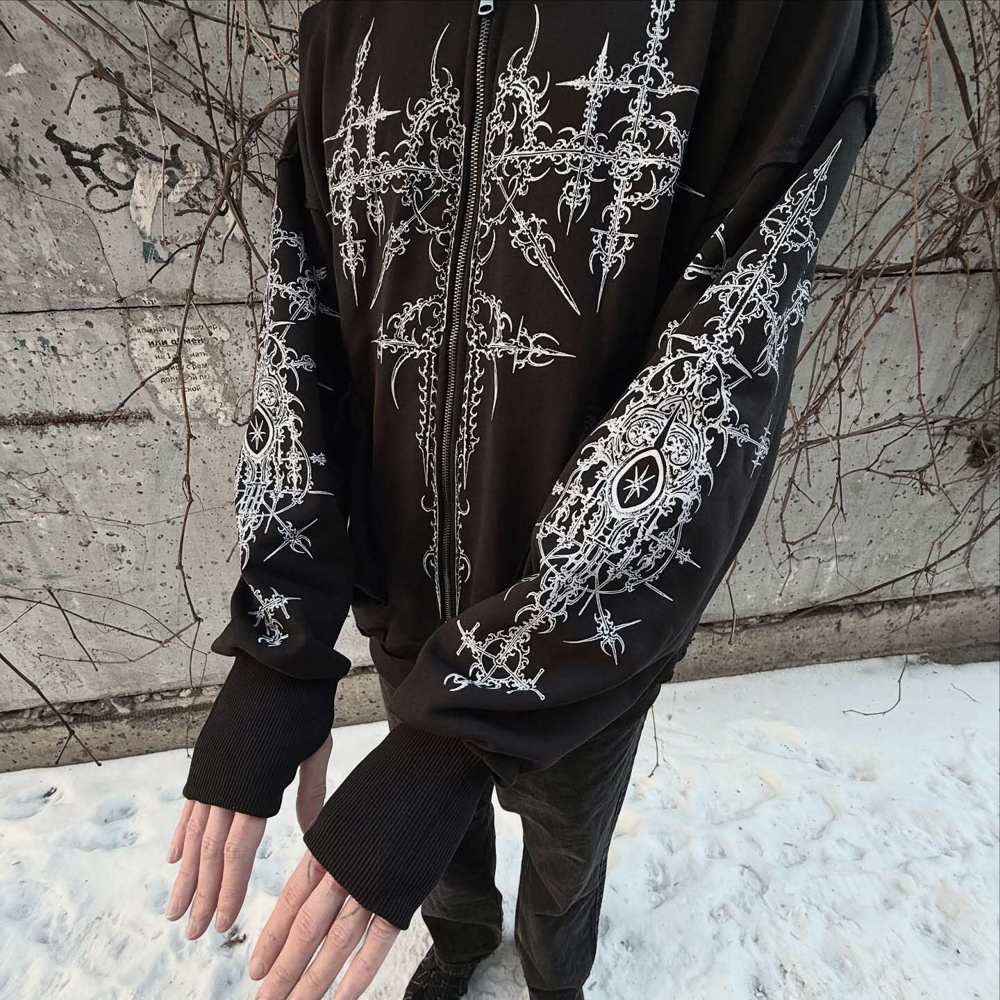 High-quality custom-made cotton-polyester fiber winter men's sweatshirt, hand-painted full-face double zipper hoodie, street style