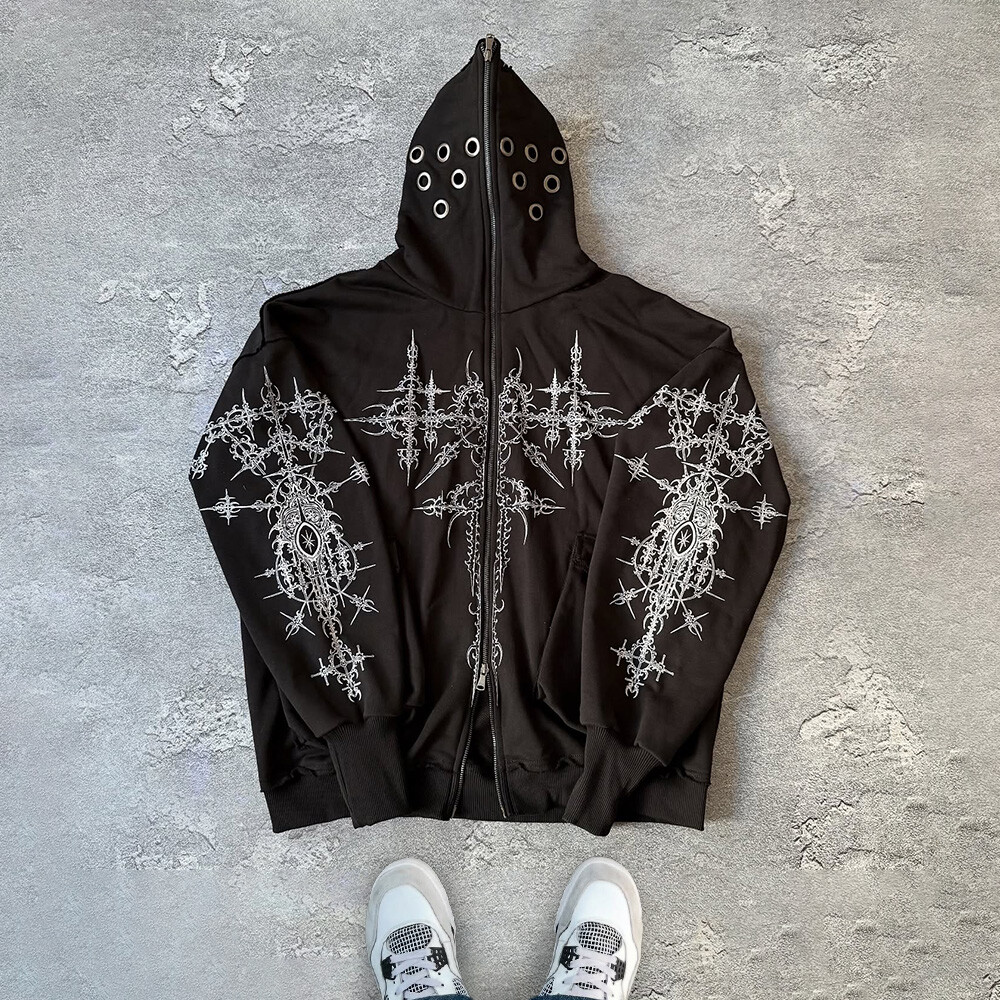 High-quality custom-made cotton-polyester fiber winter men's sweatshirt, hand-painted full-face double zipper hoodie, street style