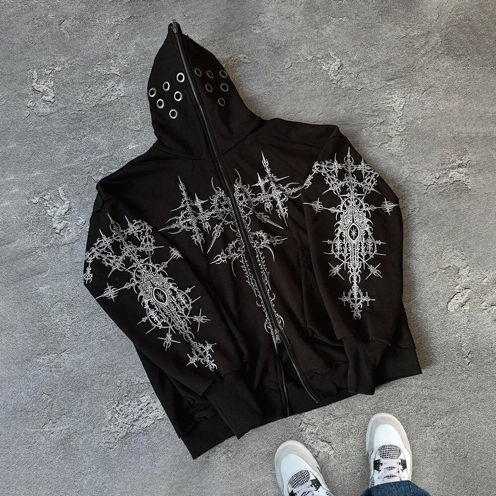 High-quality custom-made cotton-polyester fiber winter men's sweatshirt, hand-painted full-face double zipper hoodie, street style