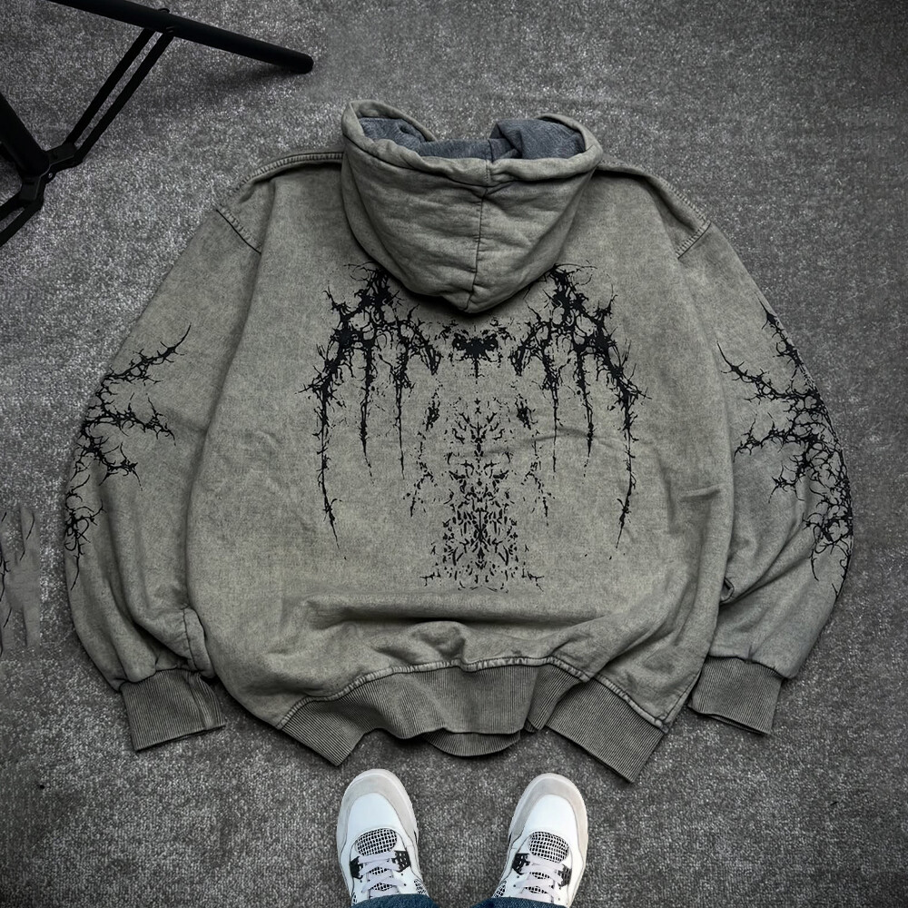 420 Gsm high-quality wholesale custom hand-painted acid-washed pullovers, hoodies, heavyweight vintage men's hoodies and sweatshirts