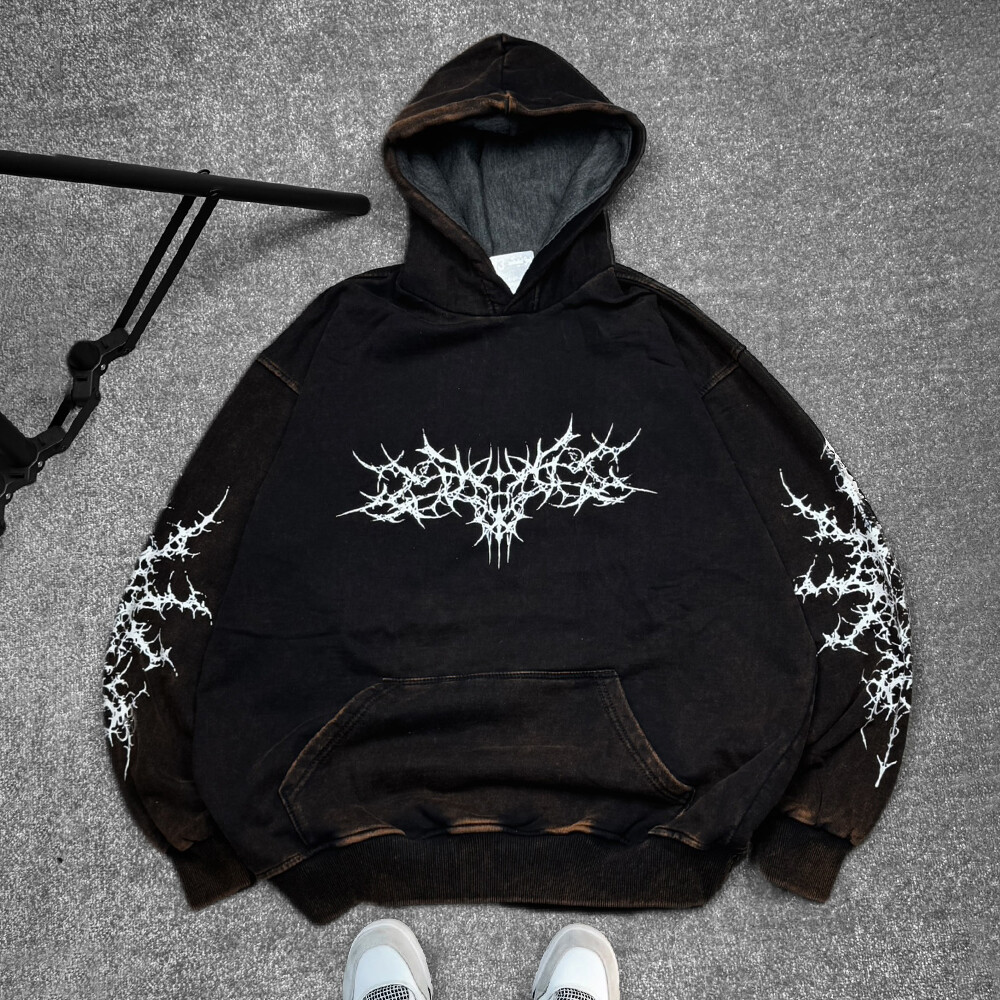 420 Gsm high-quality wholesale custom hand-painted acid-washed pullovers, hoodies, heavyweight vintage men's hoodies and sweatshirts