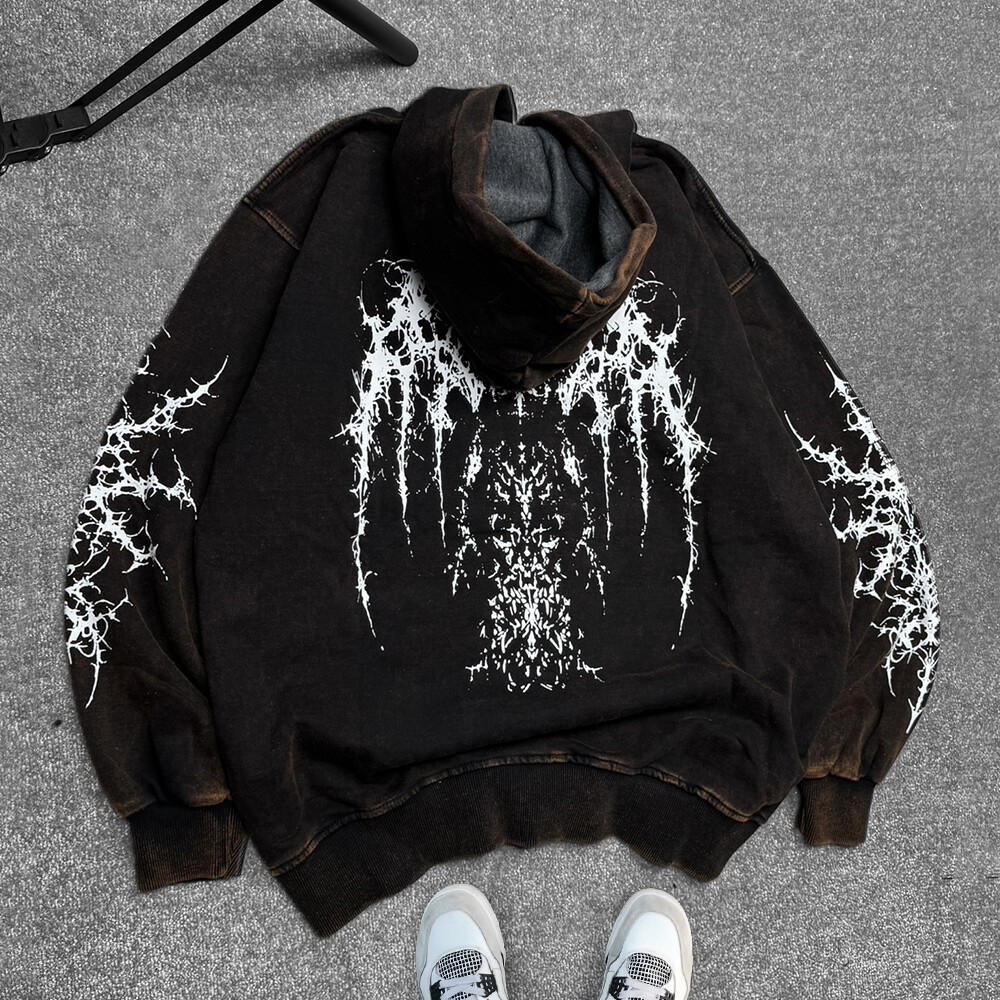 420 Gsm high-quality wholesale custom hand-painted acid-washed pullovers, hoodies, heavyweight vintage men's hoodies and sweatshirts