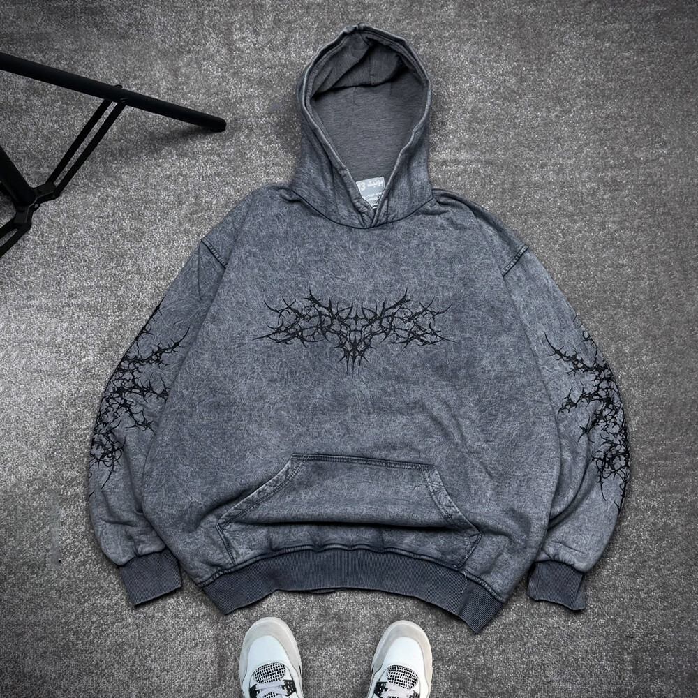 420 Gsm high-quality wholesale custom hand-painted acid-washed pullovers, hoodies, heavyweight vintage men's hoodies and sweatshirts