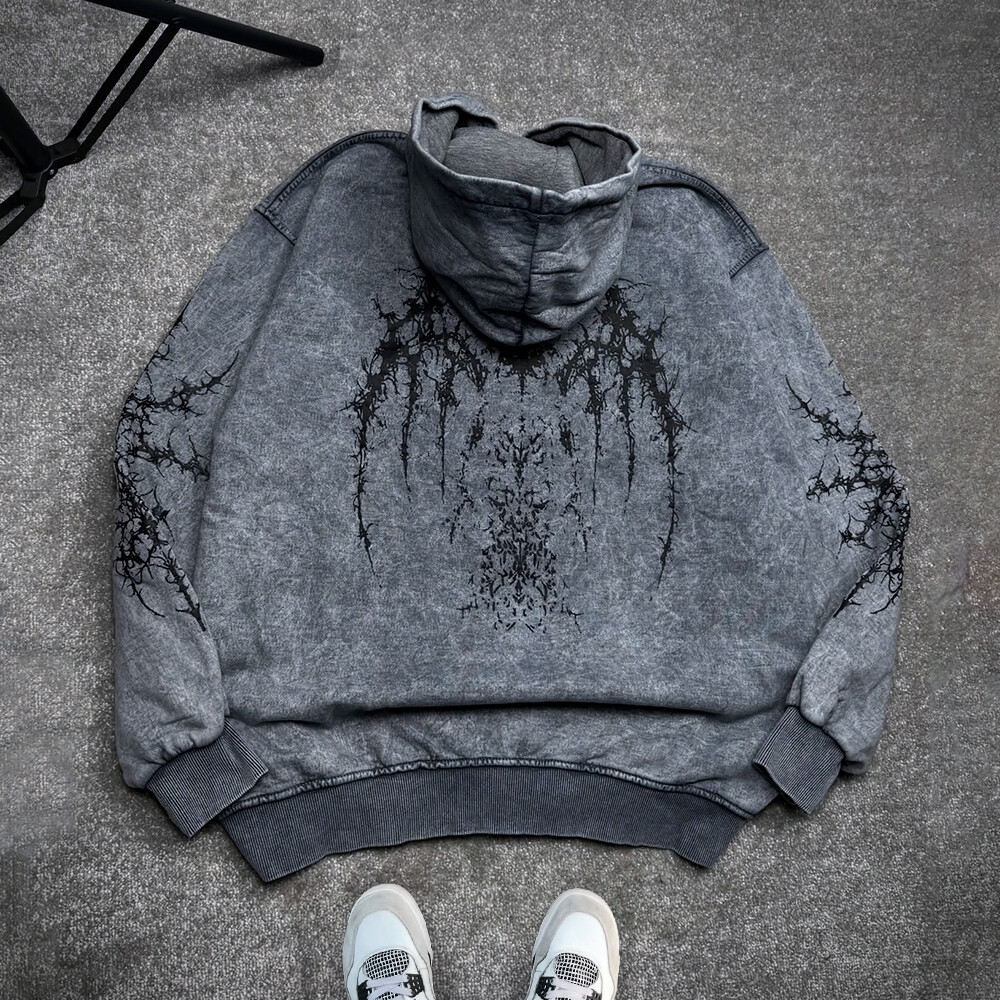 420 Gsm high-quality wholesale custom hand-painted acid-washed pullovers, hoodies, heavyweight vintage men's hoodies and sweatshirts