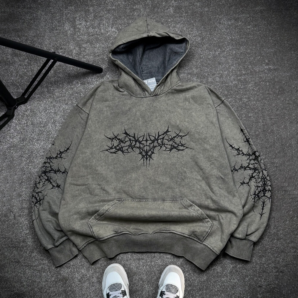 420 Gsm high-quality wholesale custom hand-painted acid-washed pullovers, hoodies, heavyweight vintage men's hoodies and sweatshirts