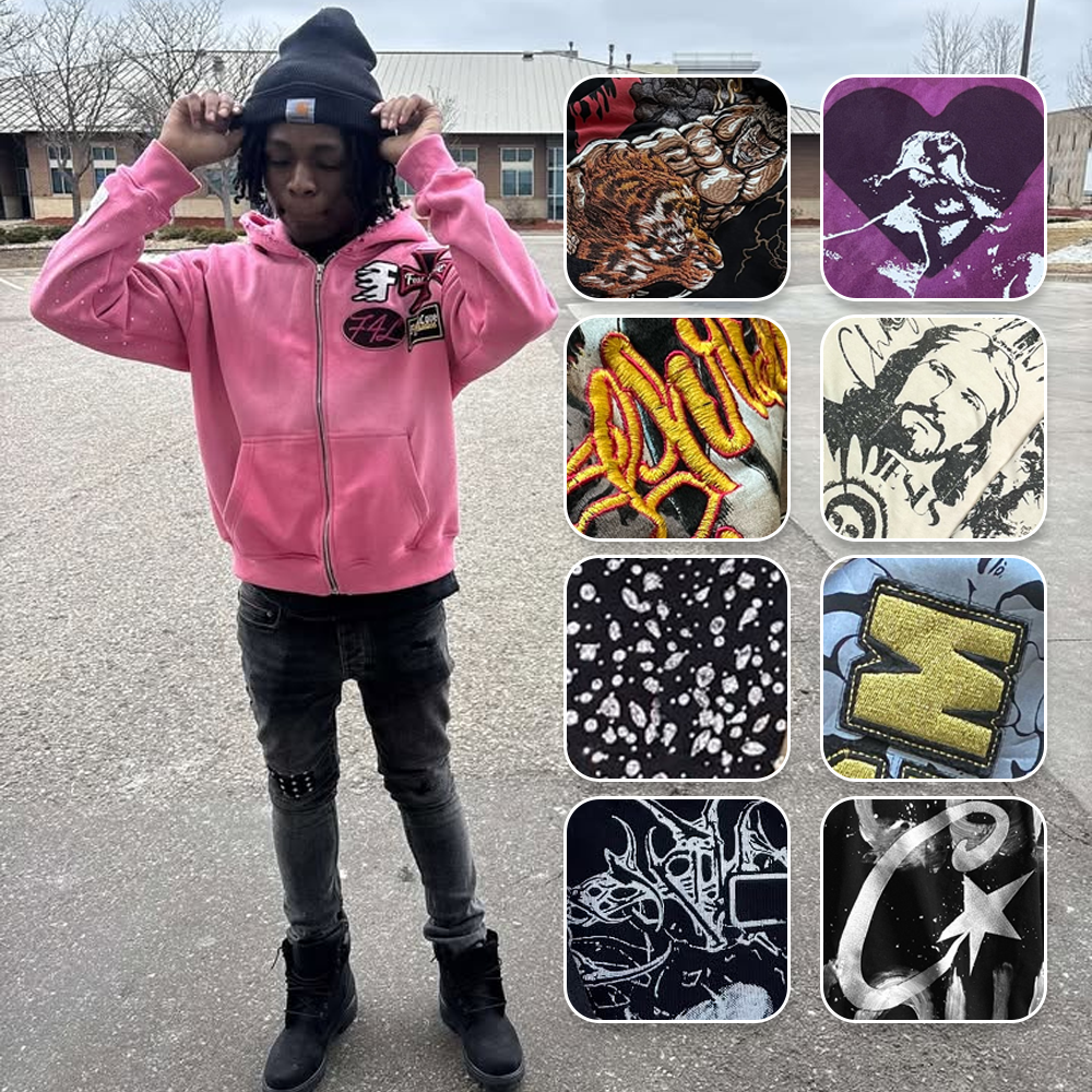 450 Gsm vintage 100% cotton acid-washed high-quality custom zipper hoodie for both men and women, embroidered rhinestone autumn hoodie and sweatshirt