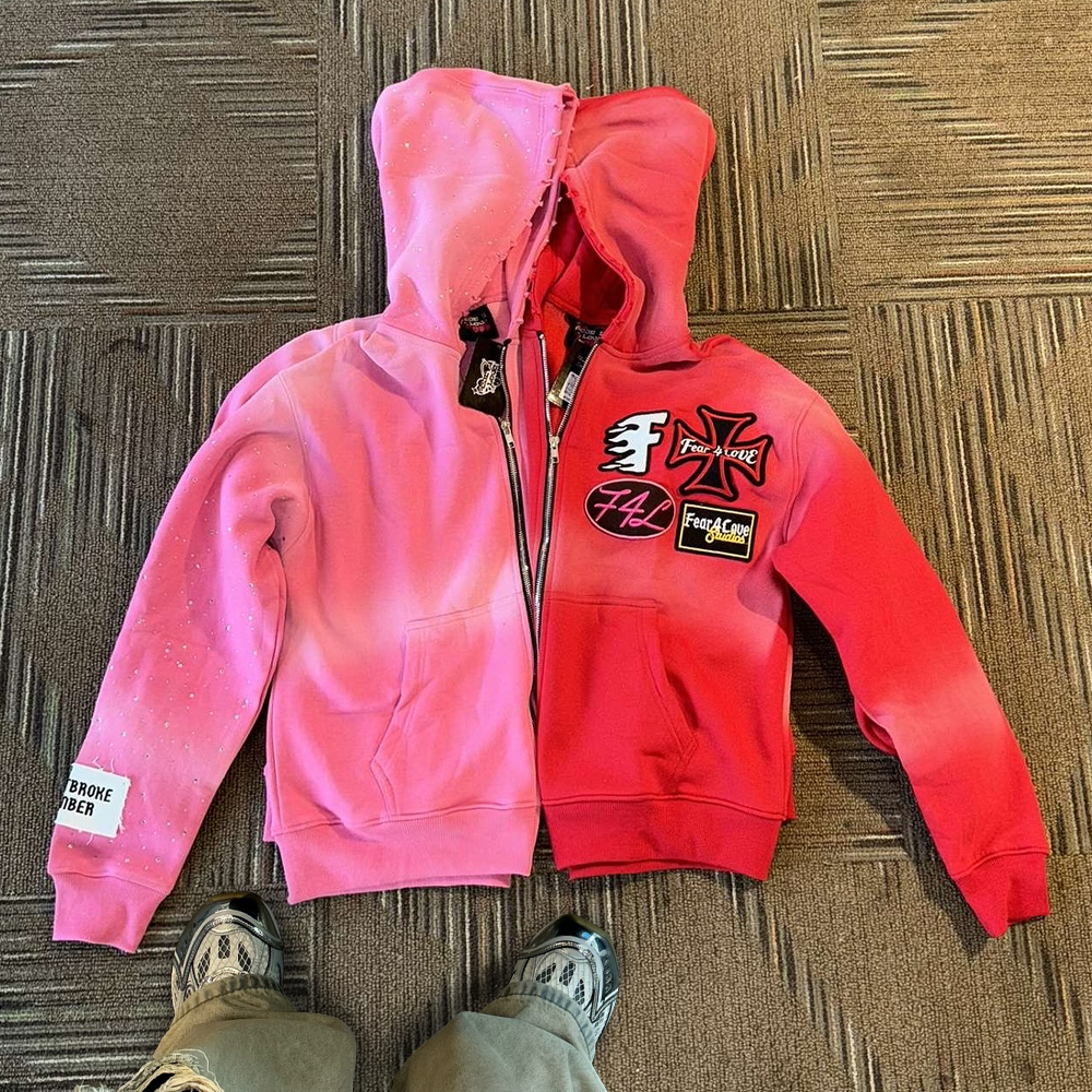 450 Gsm vintage 100% cotton acid-washed high-quality custom zipper hoodie for both men and women, embroidered rhinestone autumn hoodie and sweatshirt