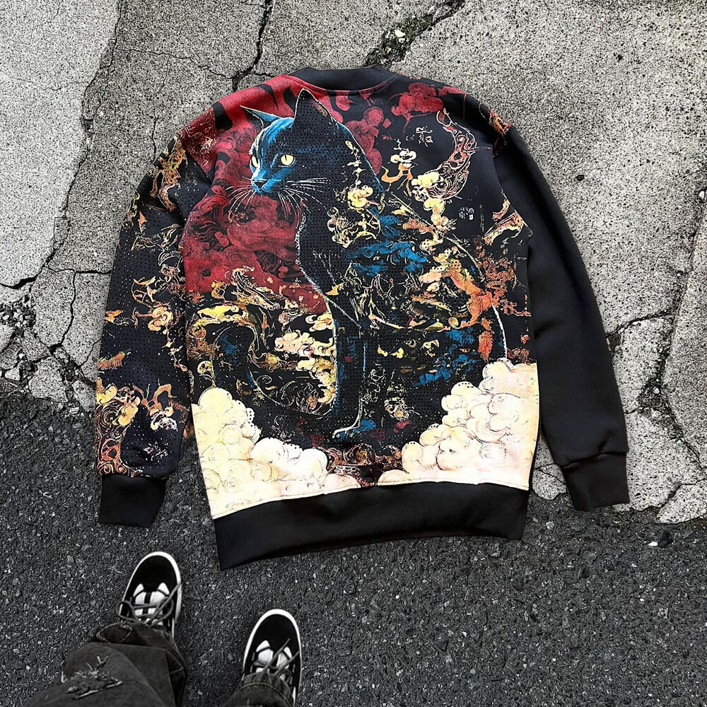 A 100% cotton round-neck hoodie with animal patterns for both men and women in winter, 350g custom rhindiamond full heat sublimation printed pullover