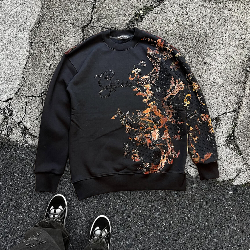 A 100% cotton round-neck hoodie with animal patterns for both men and women in winter, 350g custom rhindiamond full heat sublimation printed pullover