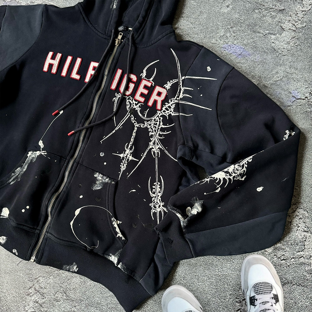 420 Gsm cotton-polyester fiber custom hand-painted decal embroidery men's Y2k hoodie autumn and winter sweatshirt