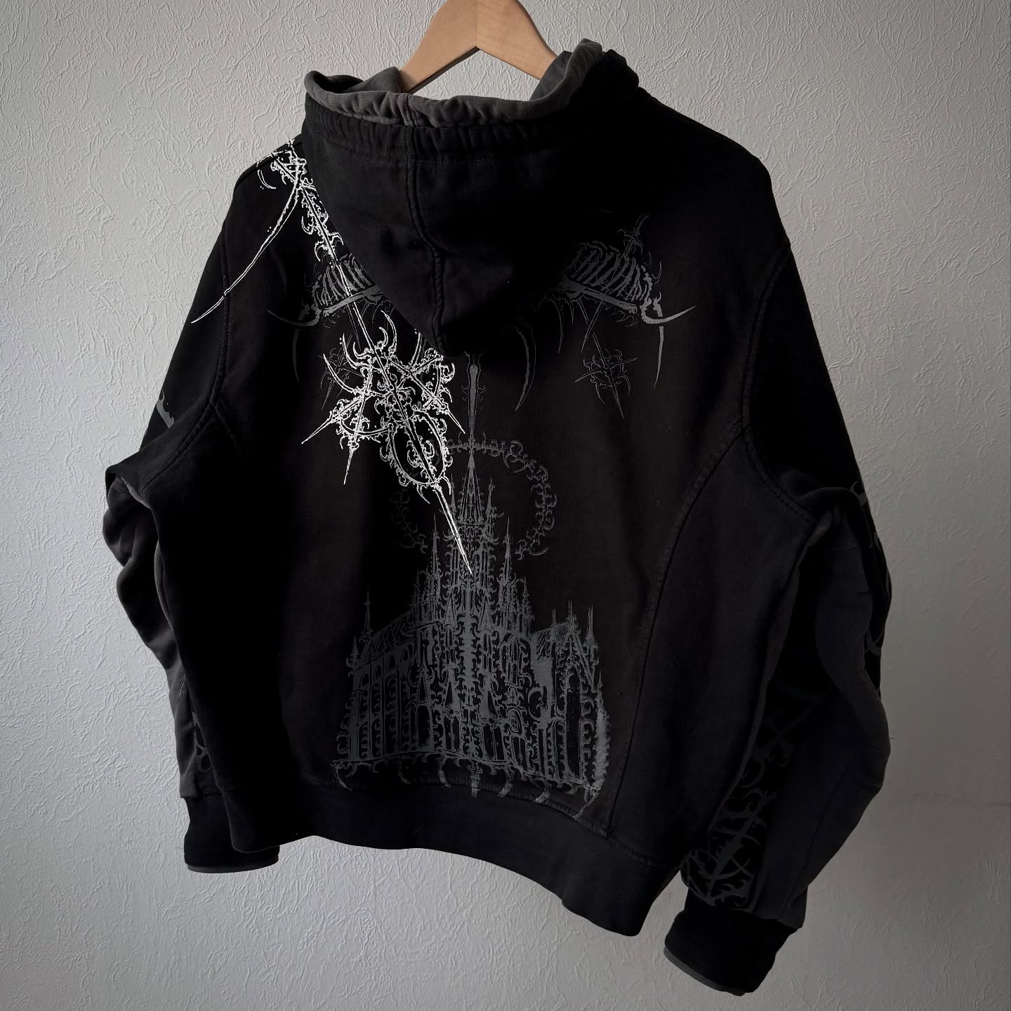 1000 Gsm 100% cotton double-layer zipper hoodie hand-painted Chenier custom men's oversized winter hoodie sweatshirt