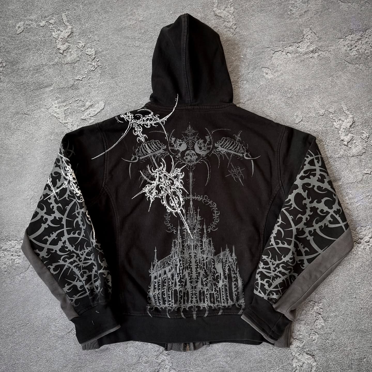 1000 Gsm 100% cotton double-layer zipper hoodie hand-painted Chenier custom men's oversized winter hoodie sweatshirt