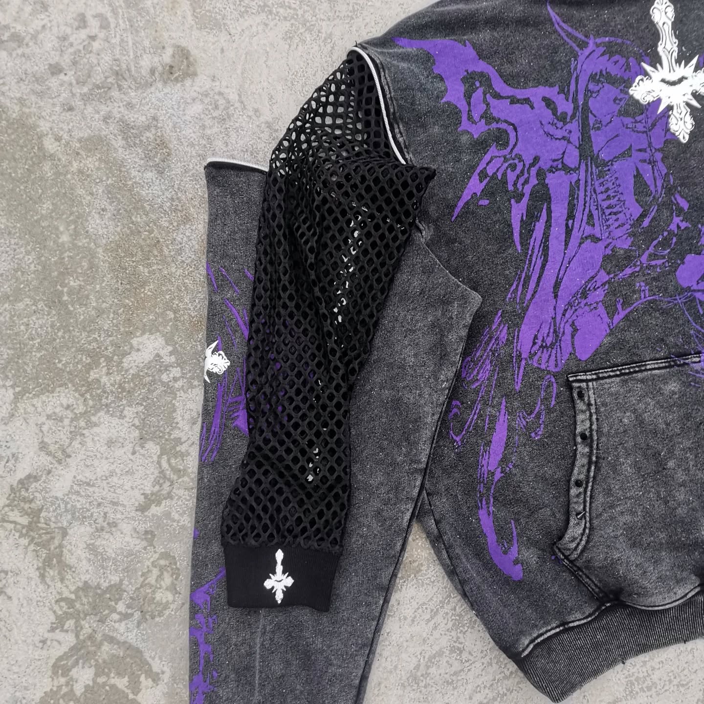 Cotton-polyester pullover hoodie acid-washed custom vintage silicone imitation two-piece hoodie, suitable for streetwear manufacturers