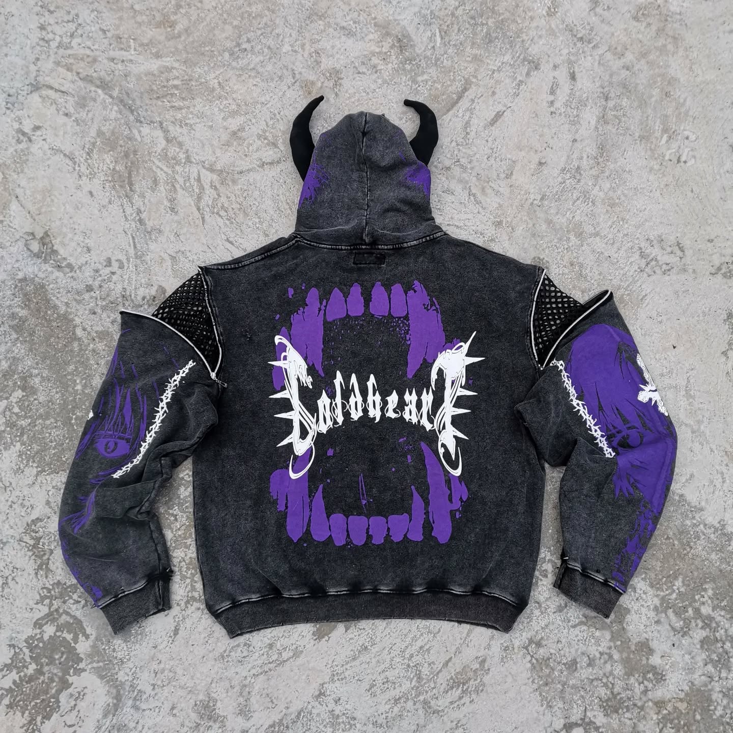 Cotton-polyester pullover hoodie acid-washed custom vintage silicone imitation two-piece hoodie, suitable for streetwear manufacturers