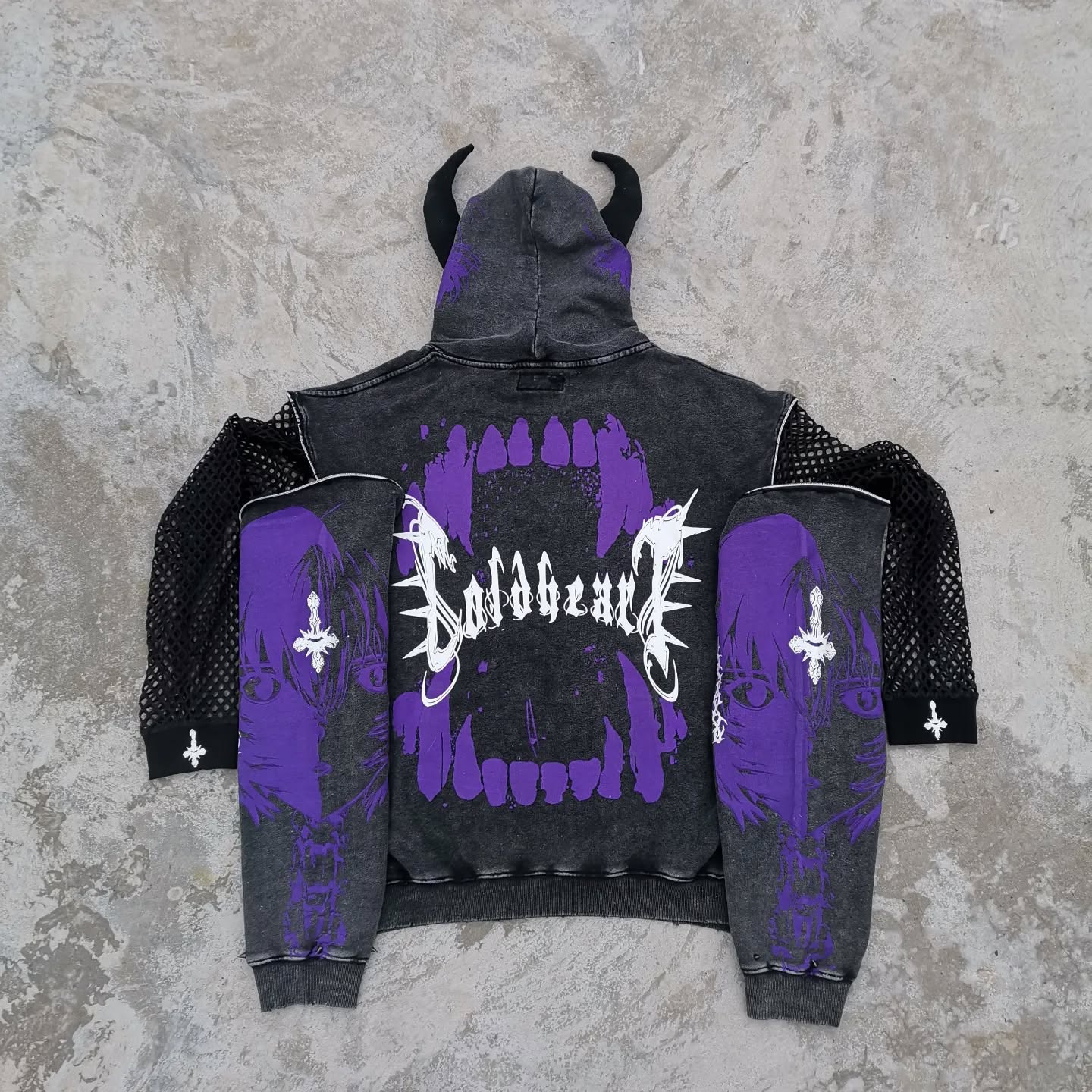 Cotton-polyester pullover hoodie acid-washed custom vintage silicone imitation two-piece hoodie, suitable for streetwear manufacturers