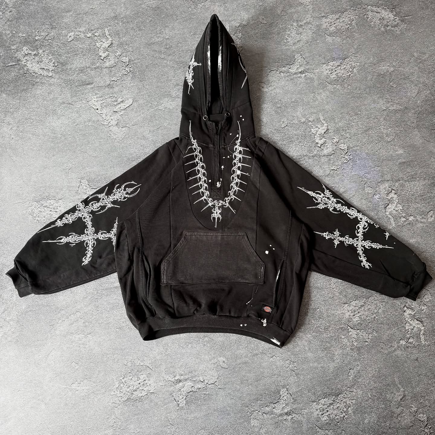 500 Gsm 100% cotton quarter zipper hoodie custom acid-washed hand-painted vintage men's hoodie designer sweatshirt