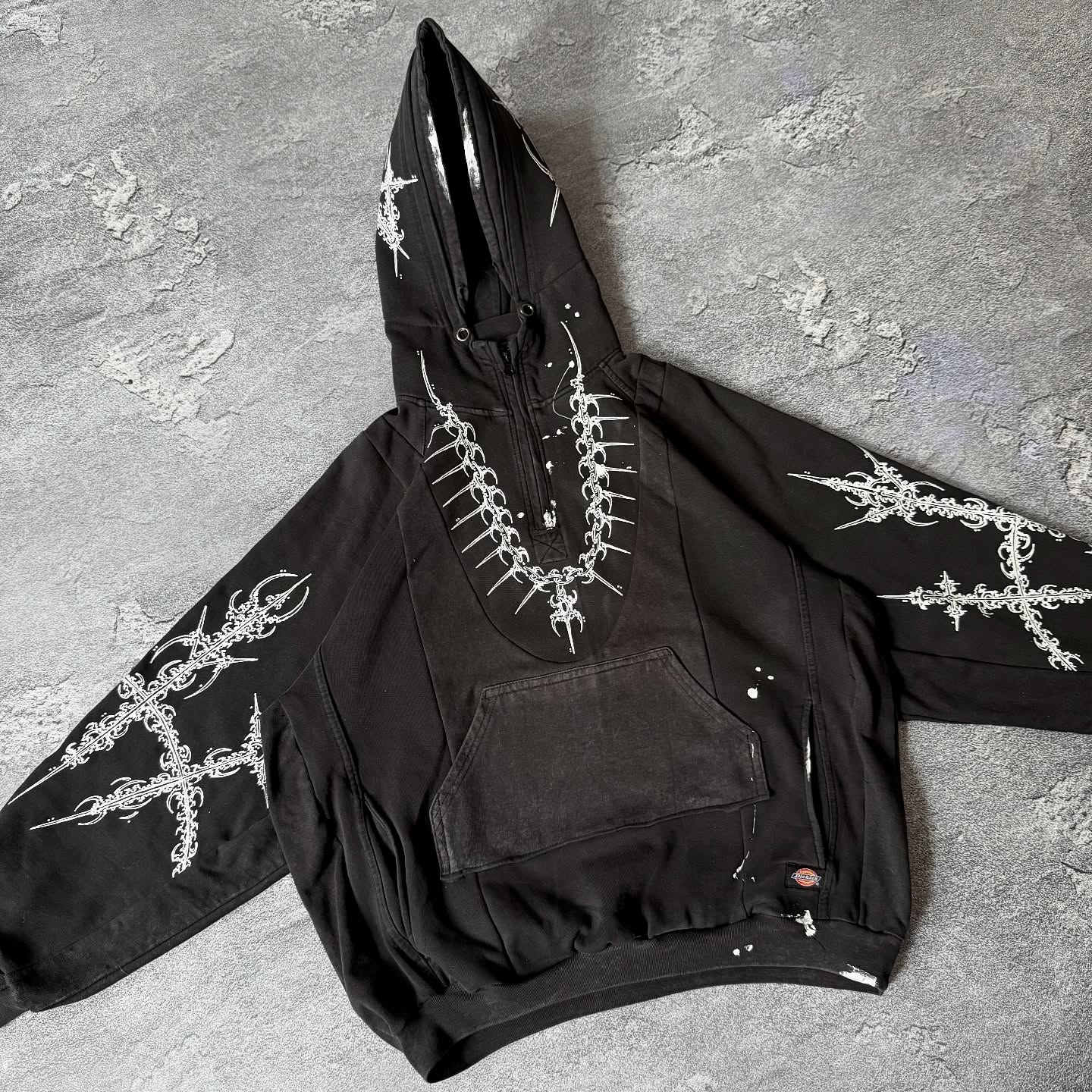 500 Gsm 100% cotton quarter zipper hoodie custom acid-washed hand-painted vintage men's hoodie designer sweatshirt