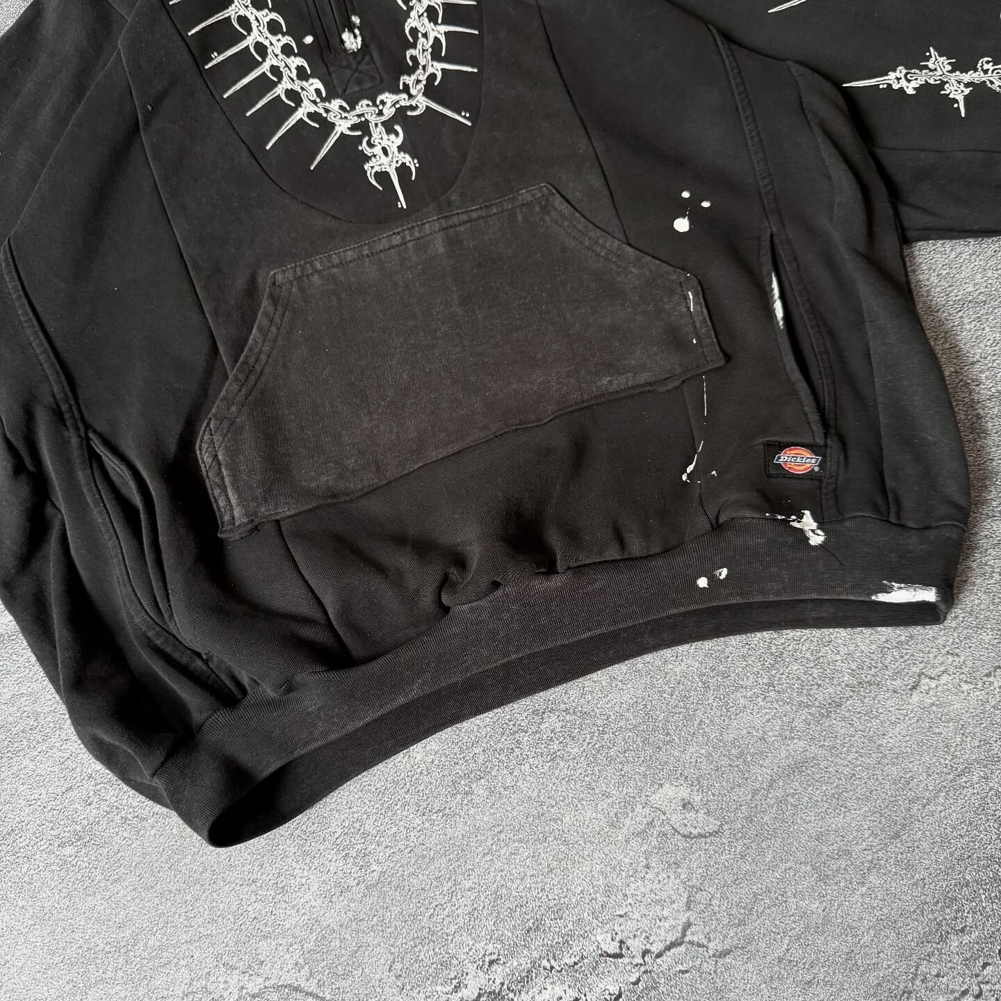 500 Gsm 100% cotton quarter zipper hoodie custom acid-washed hand-painted vintage men's hoodie designer sweatshirt