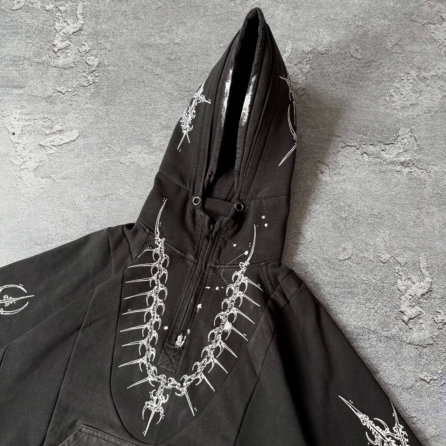 500 Gsm 100% cotton quarter zipper hoodie custom acid-washed hand-painted vintage men's hoodie designer sweatshirt