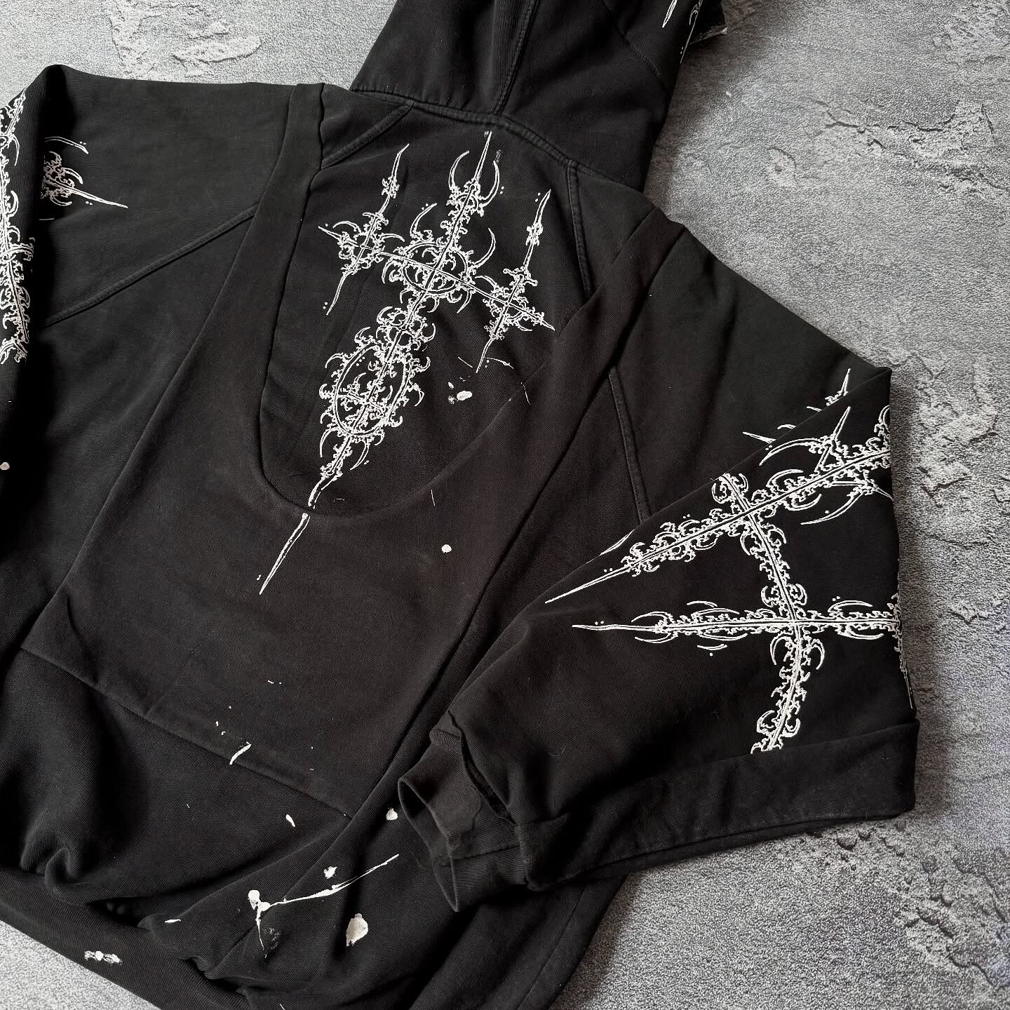 500 Gsm 100% cotton quarter zipper hoodie custom acid-washed hand-painted vintage men's hoodie designer sweatshirt