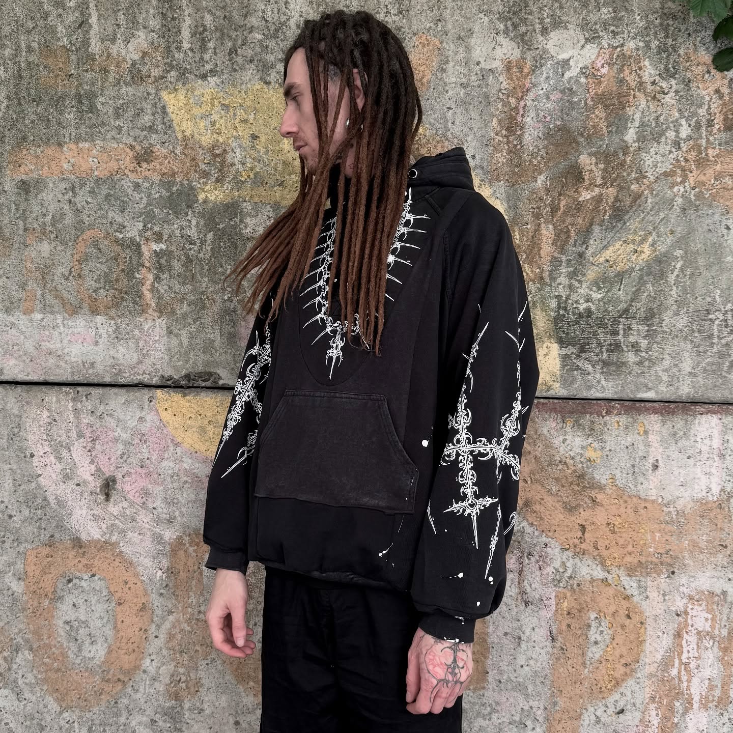 500 Gsm 100% cotton quarter zipper hoodie custom acid-washed hand-painted vintage men's hoodie designer sweatshirt