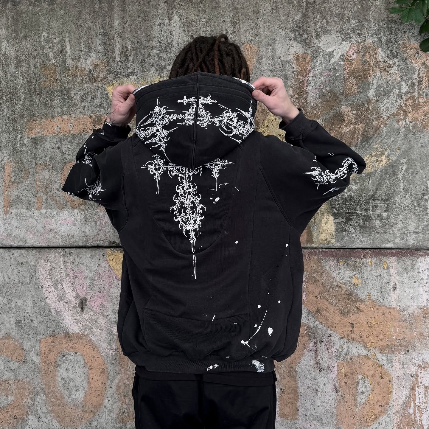 500 Gsm 100% cotton quarter zipper hoodie custom acid-washed hand-painted vintage men's hoodie designer sweatshirt