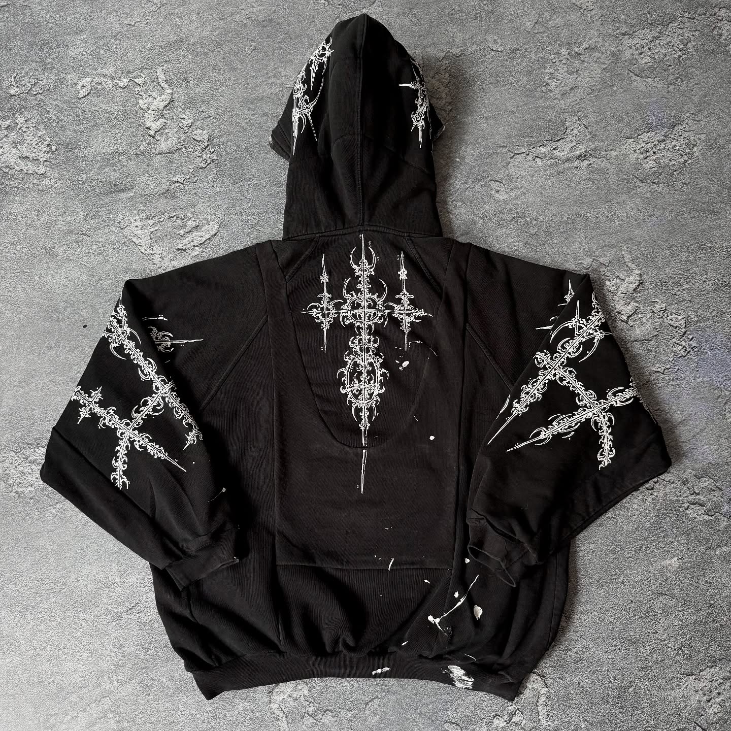 500 Gsm 100% cotton quarter zipper hoodie custom acid-washed hand-painted vintage men's hoodie designer sweatshirt