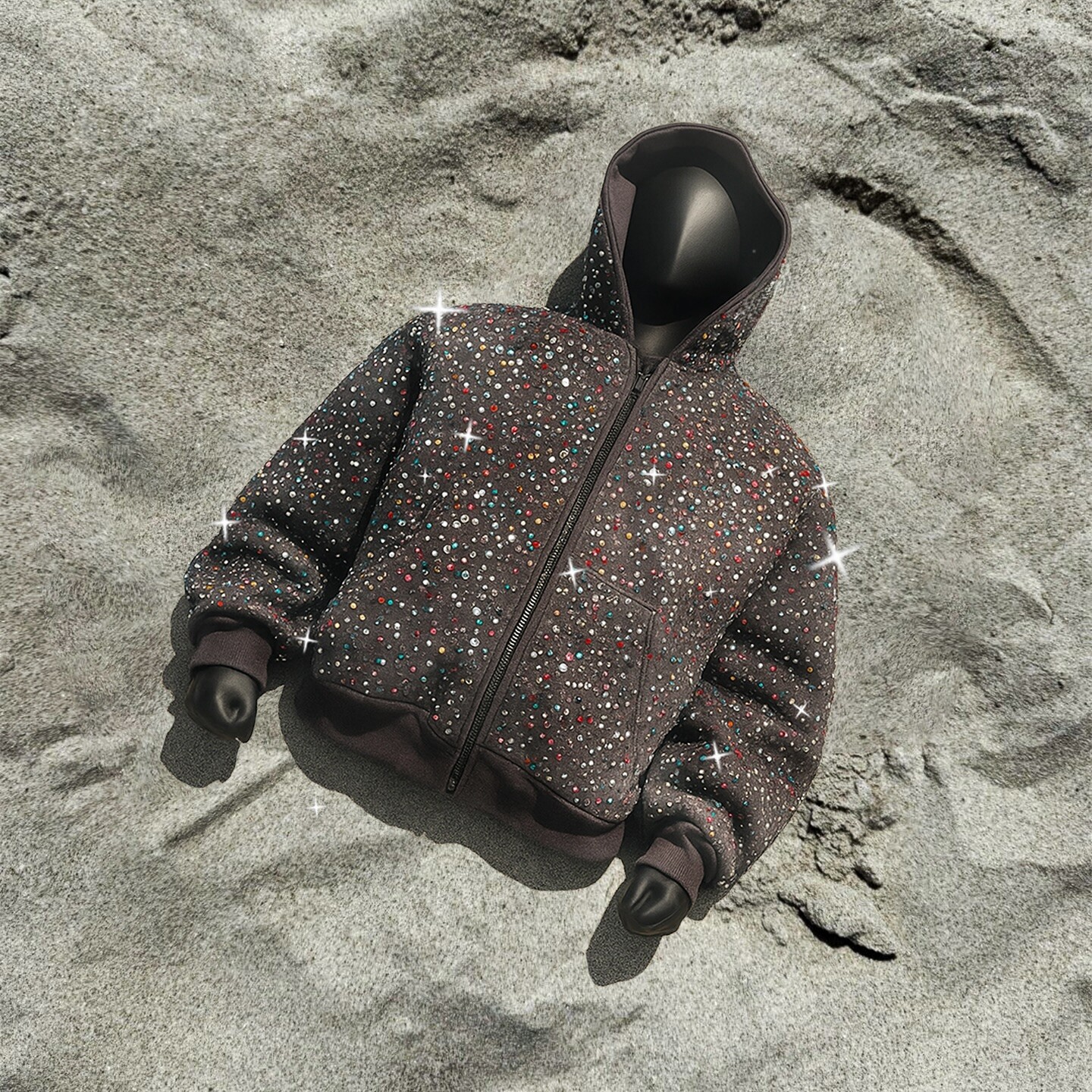 Men's thick custom zippered hoodie 1000GSM cotton/polyester rhinestone hoodie design extra-large V-neck streetwear for winter