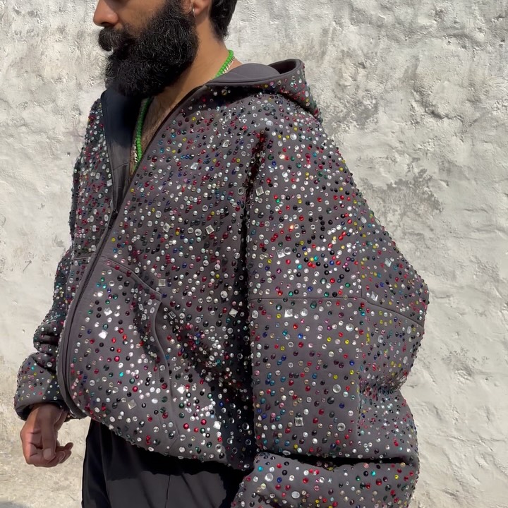 Men's thick custom zippered hoodie 1000GSM cotton/polyester rhinestone hoodie design extra-large V-neck streetwear for winter