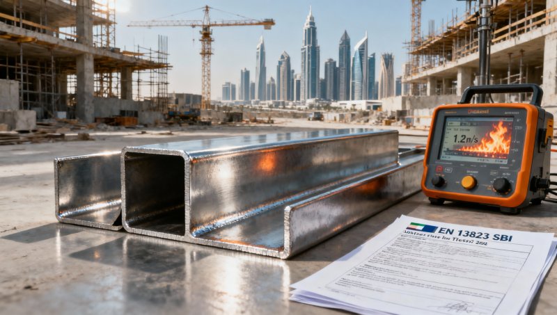 Which 90 angle metal for construction projects meets UAE Fire Code 2026 Class B1 surface spread of flame requirements?