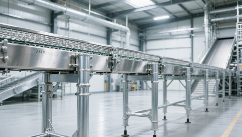 Can ASTM galvanized pipe replace stainless steel in food-grade conveyor supports — and what inspectors check