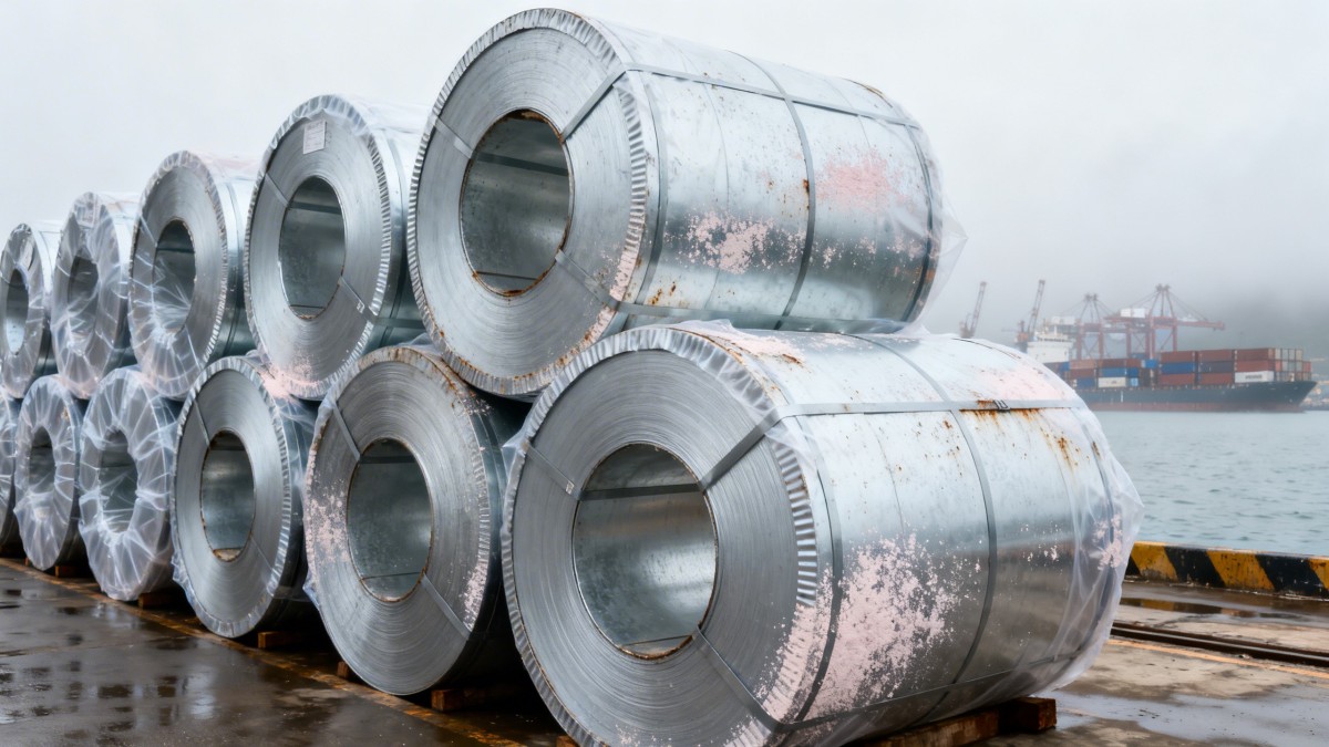 What causes premature white rust on galvanised sheet steel during storage