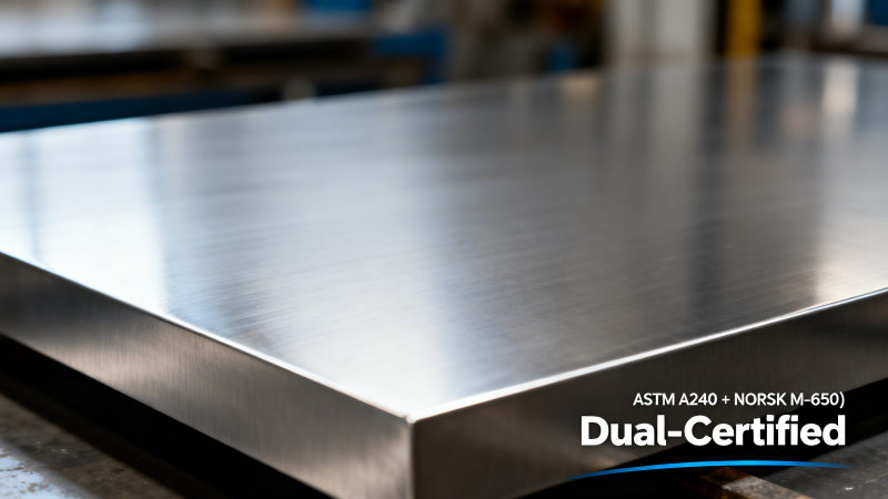 Por que chapas planas de aço inoxidável para aplicações marítimas exigem dupla certificação (ASTM A240 + NORSOK M-650) em projetos offshore noruegueses