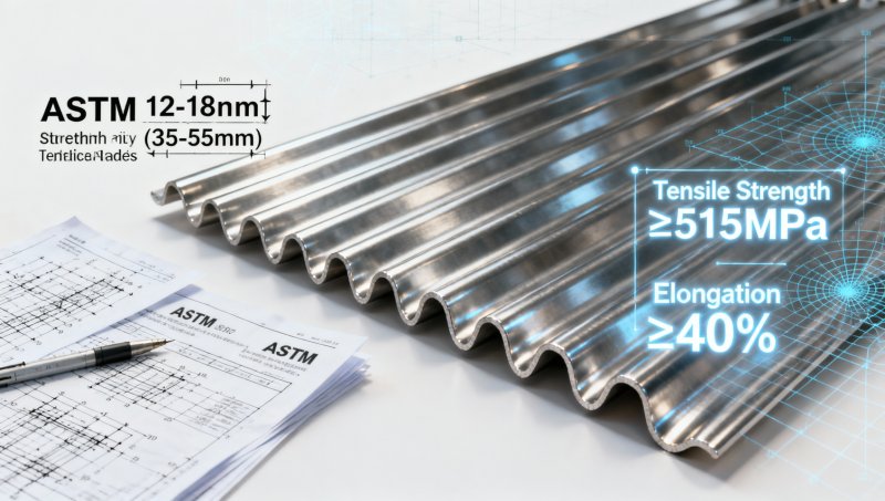 What tensile strength and elongation values should stainless steel corrugated sheet lightweight meet for rooftop walkway use