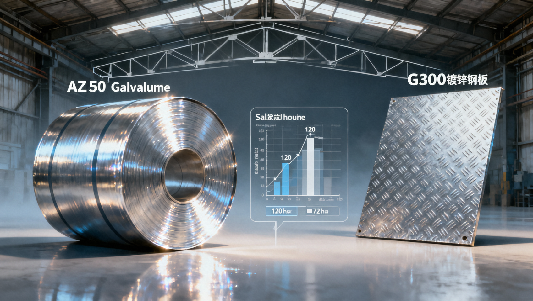 Como o AZ150 Galvalume Steel Coil se compara ao aço galvanizado G300 em resistência à corrosão para telhados de armazéns