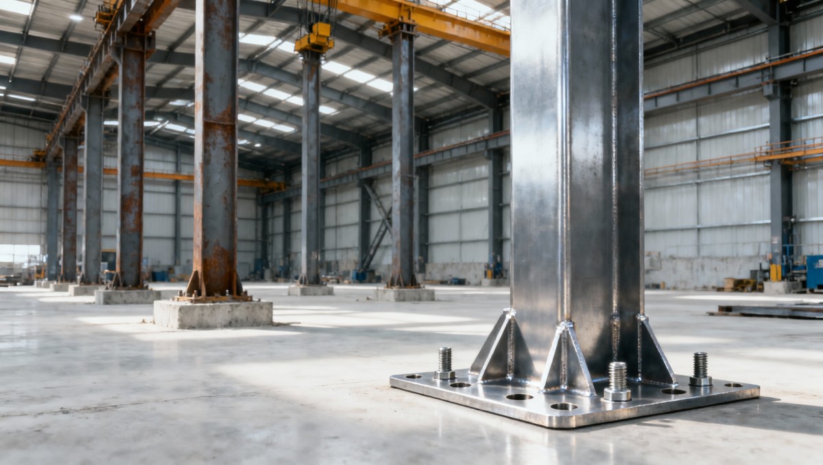 Steel structure construction for industrial plants: How column base plate design affects foundation cost savings