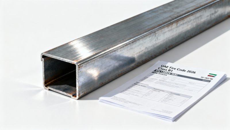Which 90 angle metal for construction projects meets UAE Fire Code 2026 Class B1 surface spread of flame requirements?