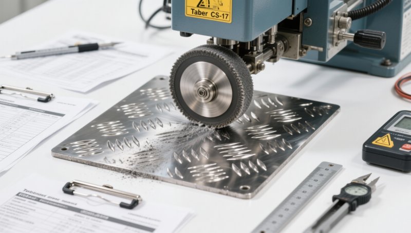 Why stainless steel embossed plate for elevator decoration is tested for abrasion resistance using Taber CS-17 wheels