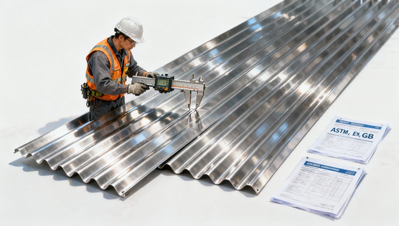 What tensile strength and elongation values should stainless steel corrugated sheet lightweight meet for rooftop walkway use